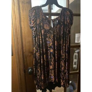 Free People Hello Lover Floral Tunic Dress Top/Mini Noir Combo Womens Sz S Boho
